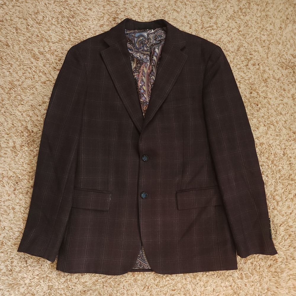 Tallia Plaid Mens 40R 2 Button Wool Polyester Blazer Sport Coat